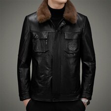 DLSN22-117皮衣男头层牛皮夹克脱卸水貂毛领羽绒皮衣男P1150，男装皮衣，电商B360