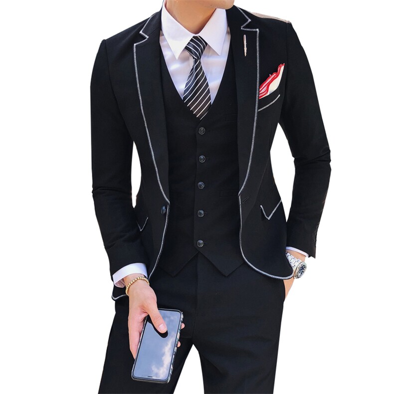 秋冬款缝边工艺西服套装三件套男西装外套A470-TZ95,男装西服套装,电商A207