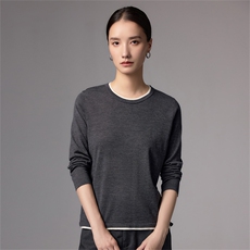 法式撞色边假两件100纯羊毛衫女25新款高端精纺薄款长袖打底毛衣，女装羊毛衫，蚂蚁派对工厂直营店