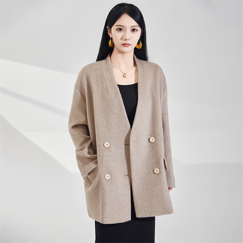 2025年秋季时尚百搭通勤简约休闲短款大衣，女装双面呢大衣，澳纯羊绒