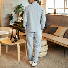 秋冬大码风棉麻亚麻盘扣套装复古唐装汉服两件套TZ03/P120，男装休闲套装，钱塘713