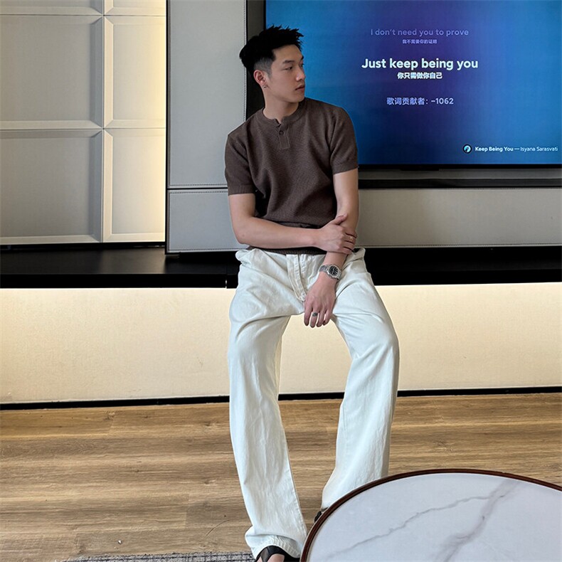 针织短袖V领Polo薄款波罗纹77090-P55,男装Polo衫,电商D342