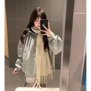 抖音得物二开美式高街重磅结构双层撞色连帽卫衣开衫外套W116图片