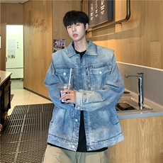 DW053-P75潮牌垫肩牛仔外套男美式高街水洗做旧夹克秋季宽松上衣，男装夹克，星座603-2