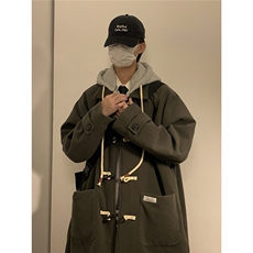 1港风室内牛角扣加棉呢大衣男可拆卸帽外套男FY8716P138控188，男装毛呢大衣，星座226-2