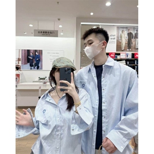 条纹衬衫男女长袖韩版潮流刺绣宽松百搭2025夏ins外套CY1112-P38图片
