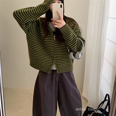 2025年秋季常规款通勤单件长条纹帽衫，女装针织衫/毛衣，暖烁特种纱工厂店