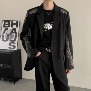 秋装垫肩重工烫钻西装外套男大码宽松韩版男装西服外套图片