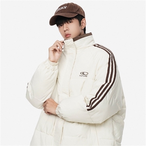 1506/M333/P75加厚男女棉衣情侣条纹立领棉服外套,背带裙搭配休闲t恤图片