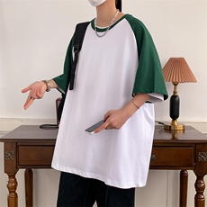 夏季主推拼接落肩港风大码宽松情侣休闲学生班服T恤圆领重磅260，男装T恤，星座301D-4(原星座1004-4）