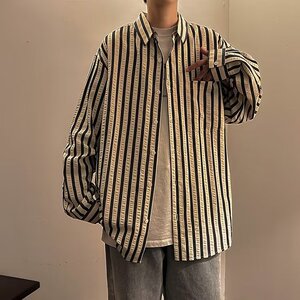 衬衫男韩版潮流长袖条纹痞子帅2026夏季新款ins宽松外套CY218-P49图片