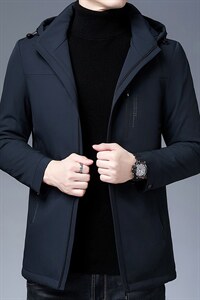 连帽鹅绒羽绒服男士冬季休闲简约气质内胆可卸羽绒袄ZG33078-P335图片