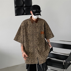 UNLG美式vintage豹纹衬衫夹克牛仔短袖外套设计感C15-P35，男装衬衫，星座308B-2