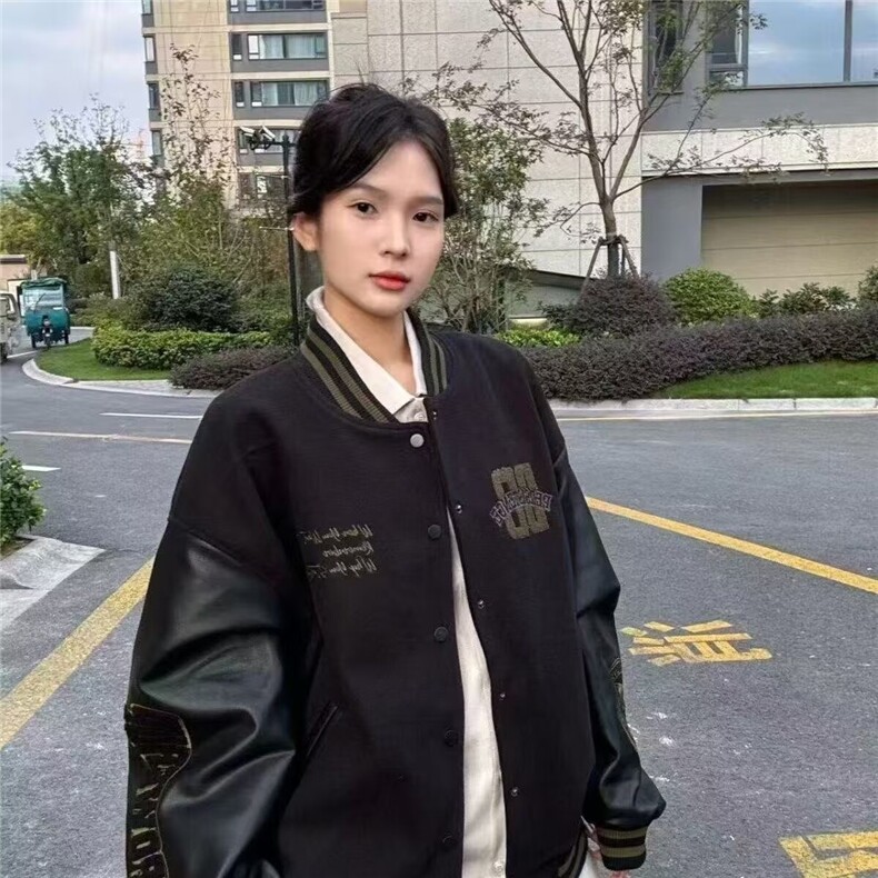 拼皮外套女秋冬2025新款初中学生棒球服韩版宽松短款夹克上衣潮图片