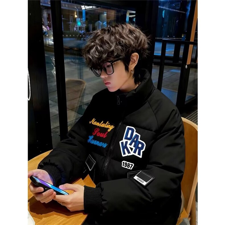 潮美式重工字母植绒刺绣棒球服男春秋季宽松百搭设计感棉衣外套,男装棉衣,星座506A