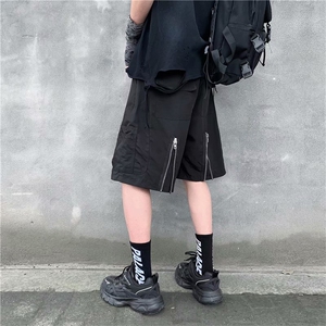 机能拉链开叉裤子男潮ins港风嘻哈潮流宽松工装休闲短裤k606-p30图片