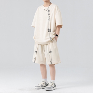 套装男夏季新款港风宽松高级感设计短袖T恤五分裤一套TZ6015特P38图片