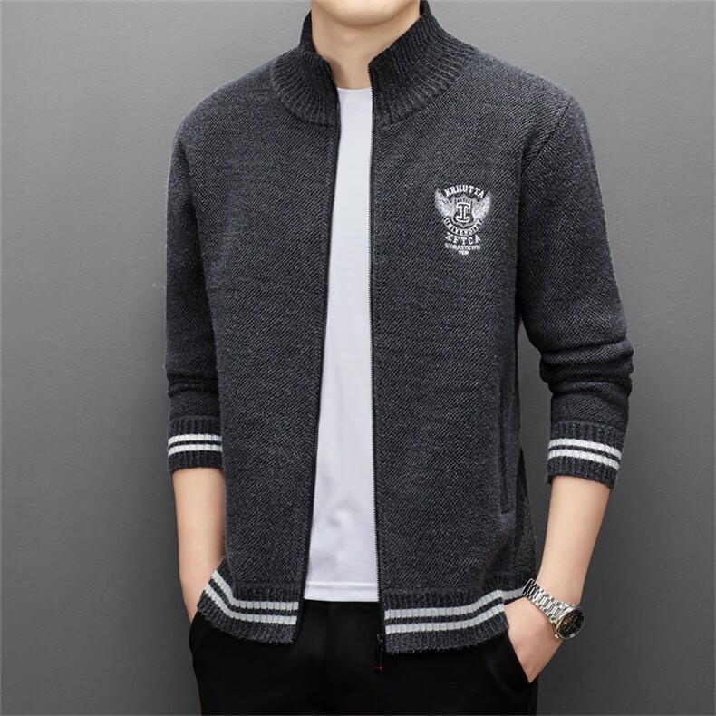 毛衣男开衫2023秋冬季商务休闲男装加厚针织衫中年立领保暖打底衫，男装针织衫/毛衣，电商B212（原钱塘6029）