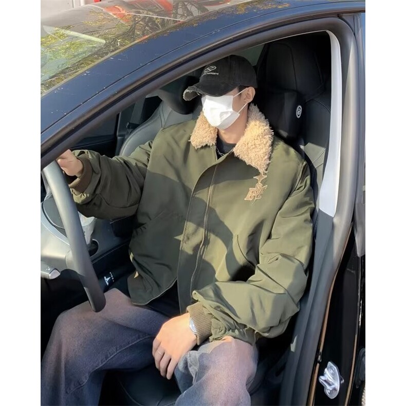 美式复古羊羔毛翻领时尚棉服男女冬季小牛津棉衣外套  HY520 P80图片