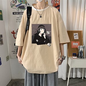 YT26122-P30亚麻短袖t恤男大码五分袖男宽松七分袖海报风,男装T恤,电商A040