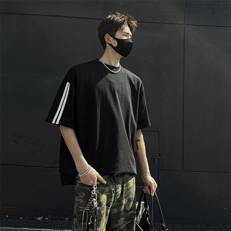 高品质二开240克宽松纯棉美式高街痞帅两杠织带短袖T恤特19.5,男装T恤,电商A486