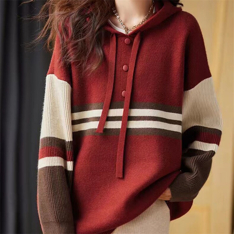欧货~加厚宽松大码洋气减龄连帽套头衫打底衫内搭毛衣，女装卫衣/绒衫，萱芳婷羊绒