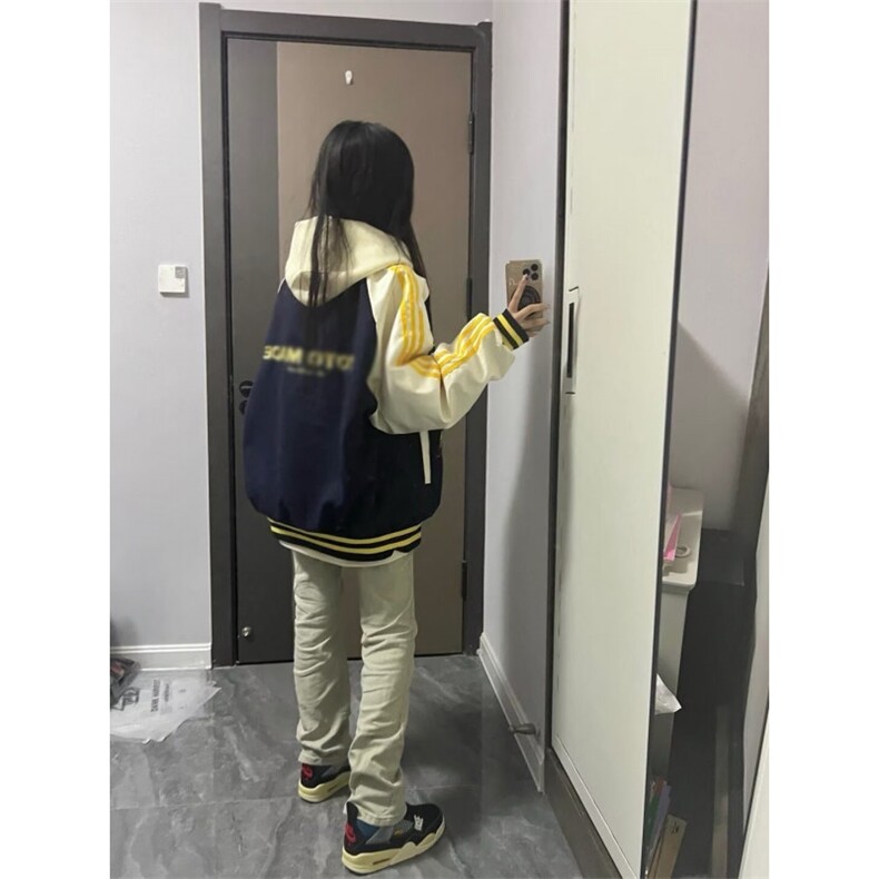 2024新款潮牌撞色三条杆棒球服女春秋宽松百搭夹克外套潮,男装夹克,星座506A