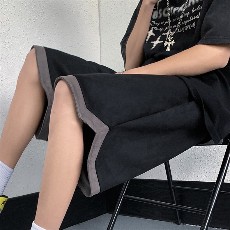 B239-1501-P38 控价59 麂皮绒休闲短裤男 美式撞色抽绳五分裤子图片