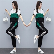休闲运动套装女夏季2021新款韩版潮牌时尚短袖长裤气质宽松两件套，女装套装/套裙，凯瑟曼