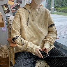 毛边破洞针织衫2021新款原宿风秋冬复古宽松外穿毛衣M163-P43，男装针织衫/毛衣，星座512-4