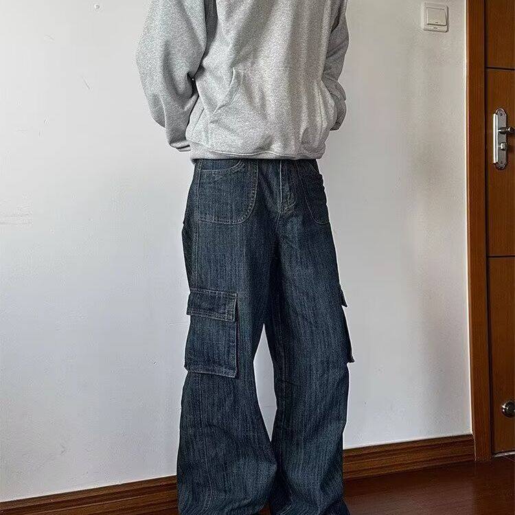 竹节纹水洗做旧格纹理丹宁牛仔裤男,男装牛仔裤,星座506A