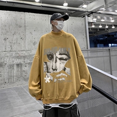水洗做旧加绒加厚卫衣男23冬高领抽象印花打底衫XZ514-2-X59-P78，男装T恤，星座514-2(原B239)