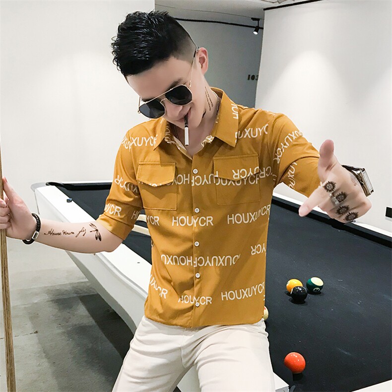 905-P452021夏季潮男中袖衬衫韩版修身帅气短袖休闲网红衬衣,男装衬衫,星座312A