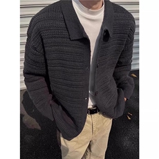 春秋季男生日系复古重磅880g开衫毛衣男士翻领针织衫外套，男装针织衫/毛衣，四季星座505