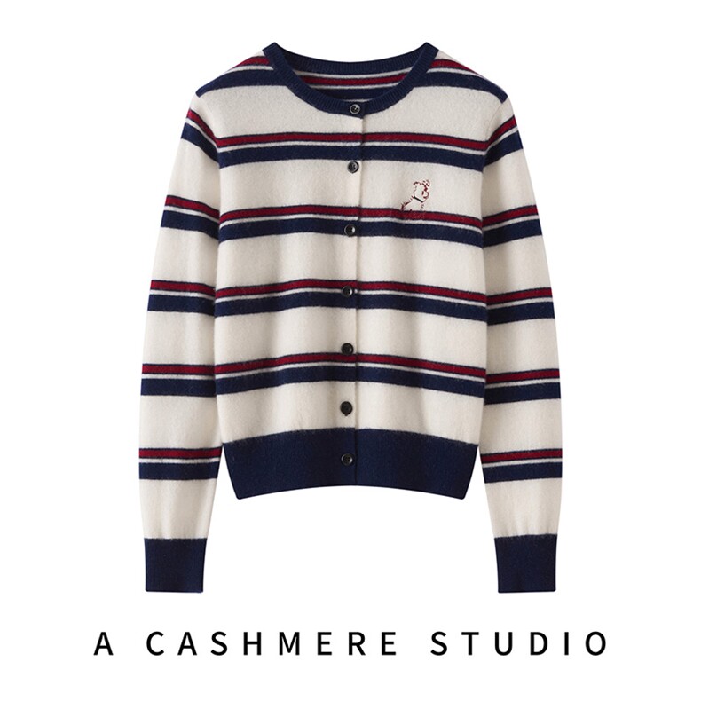 2025时尚百搭刺绣修狗开衫，女装针织衫/毛衣，铂欧羊绒