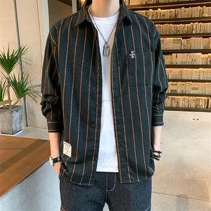 2021春季新款男士衬衫条纹长袖休闲衬衣上衣DT图片