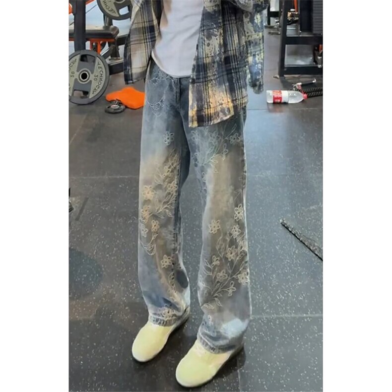 提花裤子男士休闲裤春夏季2025新款痞帅男裤直筒弯刀裤NV8801,男装牛仔裤,星座1116A（原606A-3）