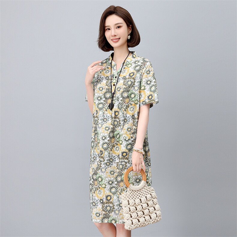 碎花连衣裙2025新款夏季纯棉超火宽松显瘦直筒裙中年妈妈休闲裙子,女装连衣裙,依恋蒂丝
