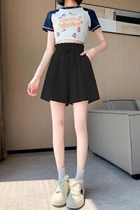 2024新款棉麻短裤女夏季宽松高腰阔腿韩版运动亚麻五分休闲裤图片
