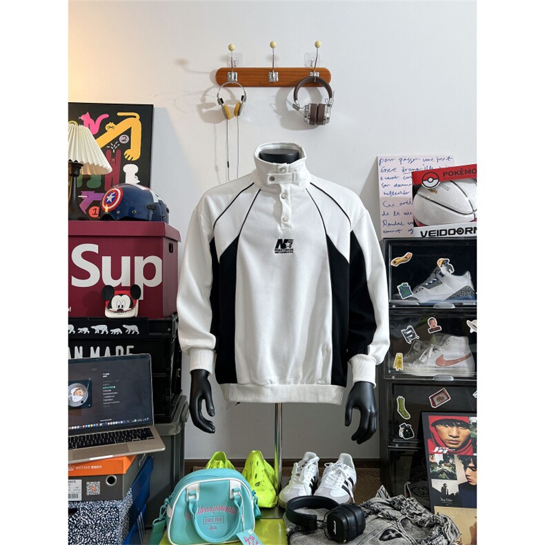 特50控88美式50棉卫衣男假模刺绣立领潮牌青少年休闲外套XW410，女装短外套，电商B370