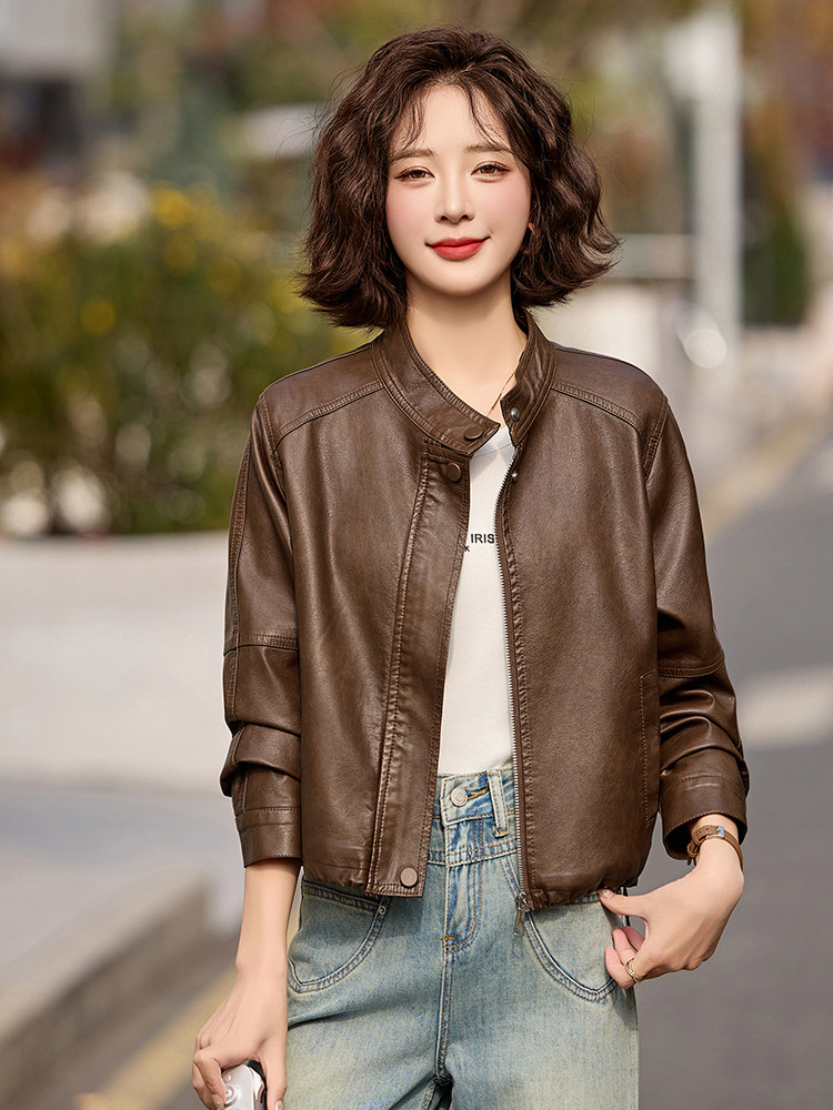 小皮衣外套女短款2025新款秋秋酷飒气质洋气休闲复古PU皮夹克上衣,女装皮衣,臻衣坊