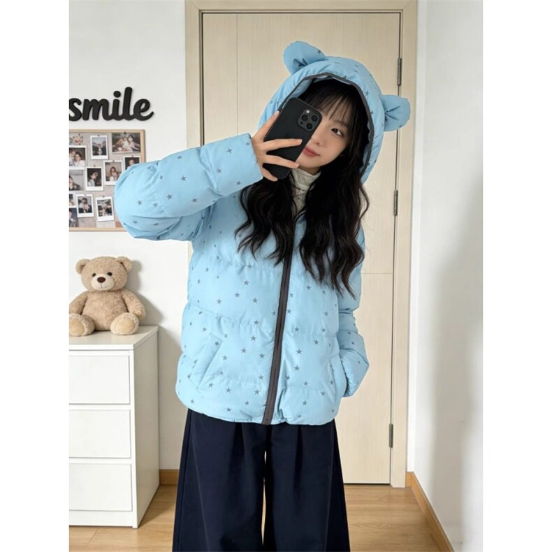 1506A/G79170/P92甜酷风小熊连帽波点棉服外套女冬季,男装棉衣,星座1506A