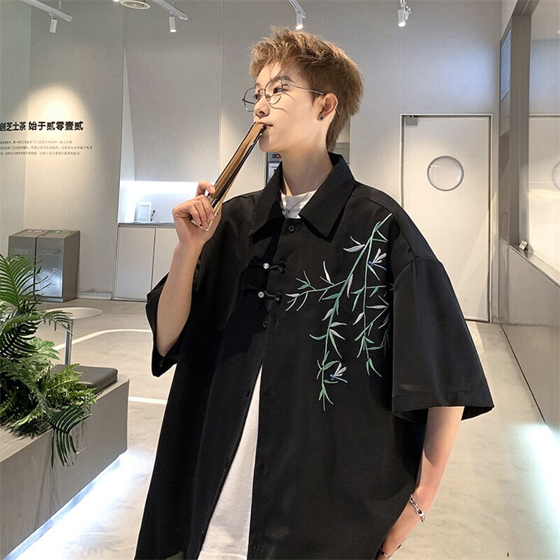 清凉一夏（冰丝面料）新中式刺绣大码半袖潮牌衬衫 XZ301A C6601图片