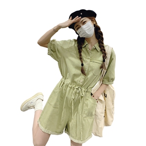可盐可甜减龄显瘦绿色工装连体裤女夏季新款休闲小个子薄款连衣裤图片