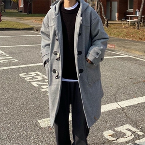 816B-DY1008-P130 冬季牛角扣毛呢连帽大衣男韩呢子外套图片