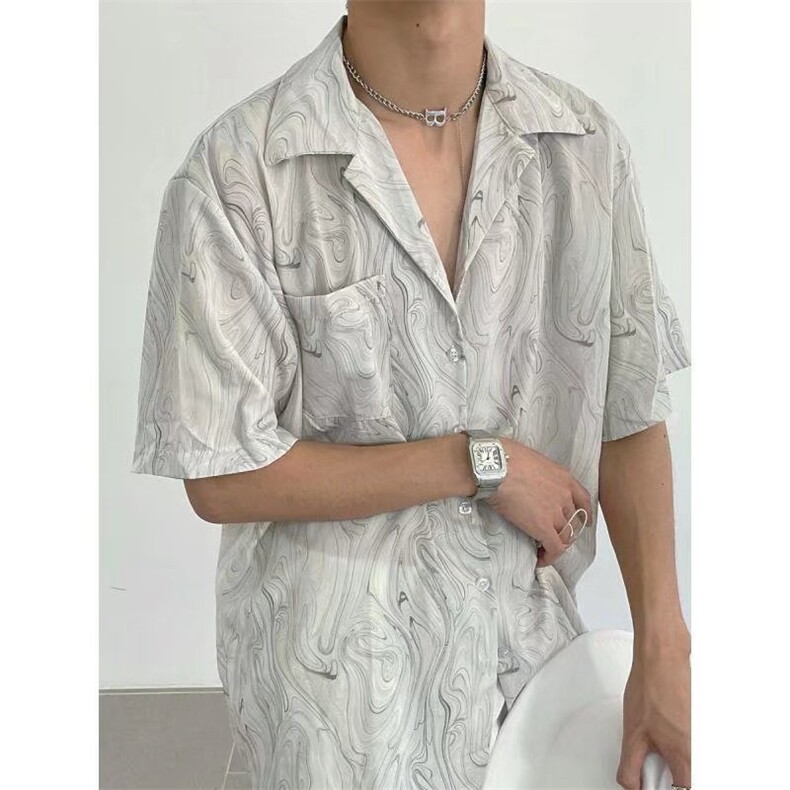 复古港风印花短袖衬衫男女情侣新款宽松小众上衣薄CS554，男装T恤，星座208-5