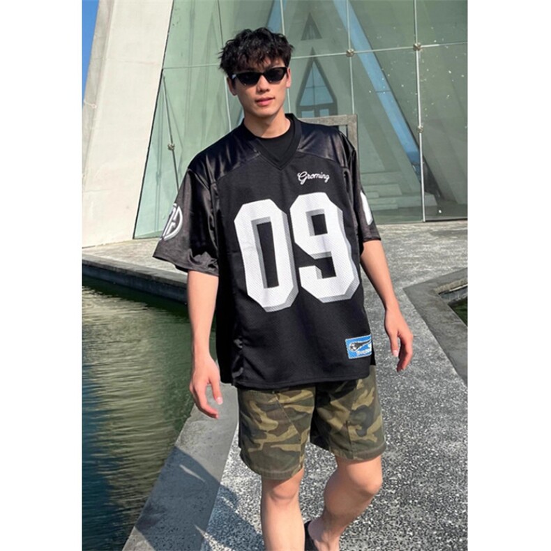 橄榄球服男生夏季时尚网眼短袖透气宽松运动T恤拼接上衣T214,男装T恤,星座1116A（原606A-3）