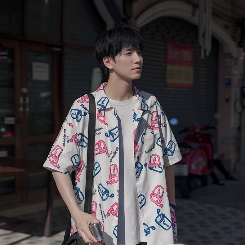 2026夏季新款百搭满印短袖衬衫男潮流B225-C891-X78-P58-沙滩款,男装T恤,电商B225