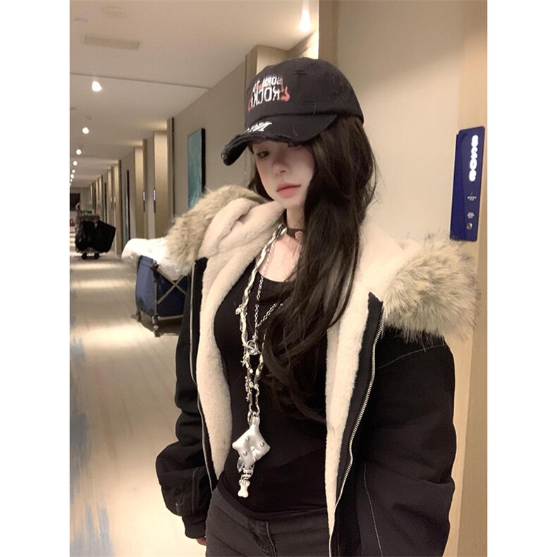 现货重磅boxy短款棉衣座山雕大毛毛领男女棉服水洗工装厚外套，男装棉衣，电商A443