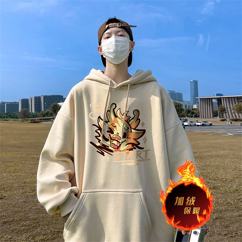 龙年新年卫衣冬季美式加绒加厚连帽卫衣外套DL1800特P35加绒特40,男装卫衣,电商A486